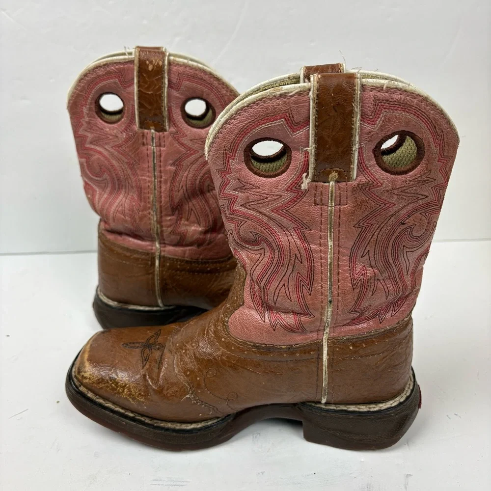 Durango Brown and Pink Western Cowboy Boots Girls size 12